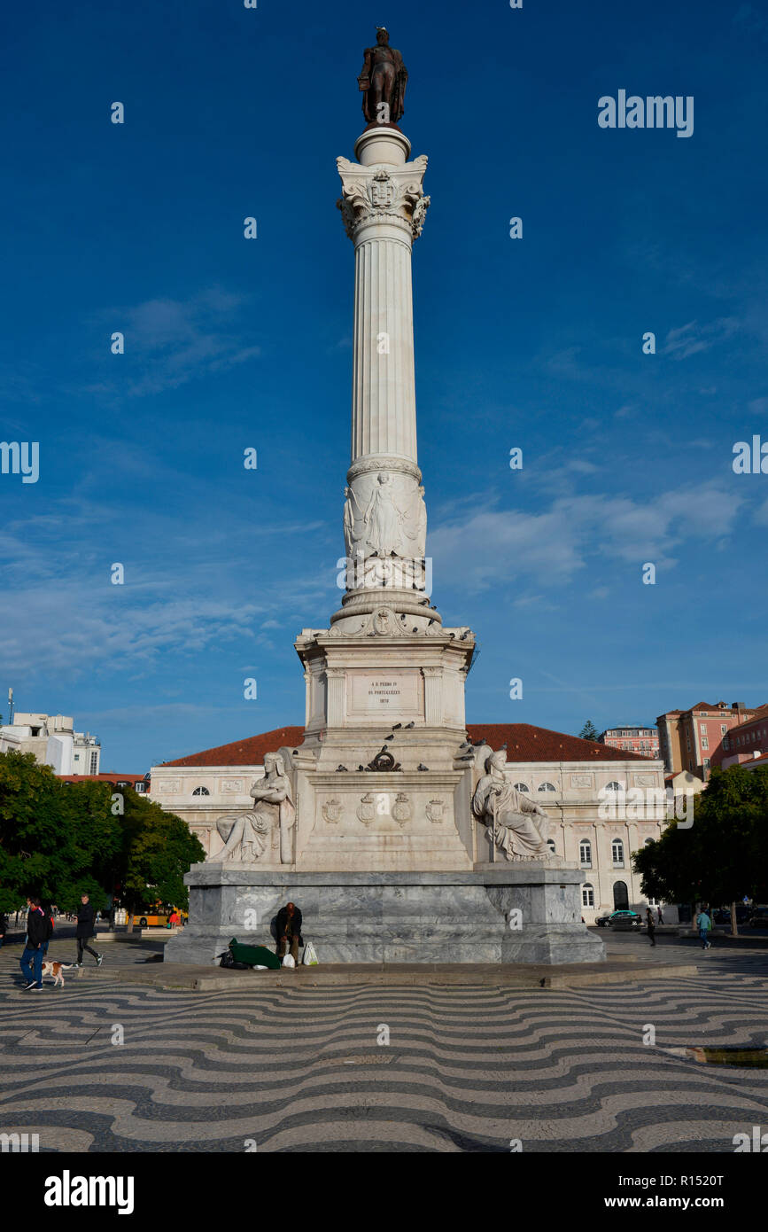 Wandregal, Statue, König Pedro IV, Rossio-Platz, Altstadt, Lissabon, Portugal Stockfoto
