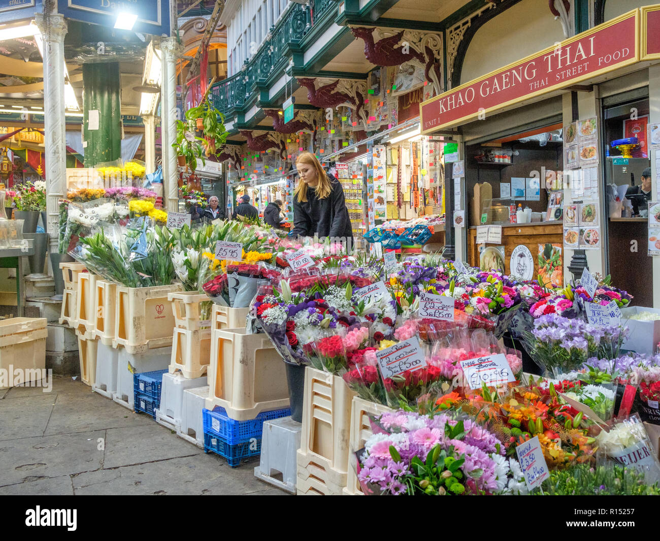 Leeds Kirkgate Markt im Zentrum der Stadt Leeds. Dieses historische Markt ist der größte Markt in Europa. Stockfoto