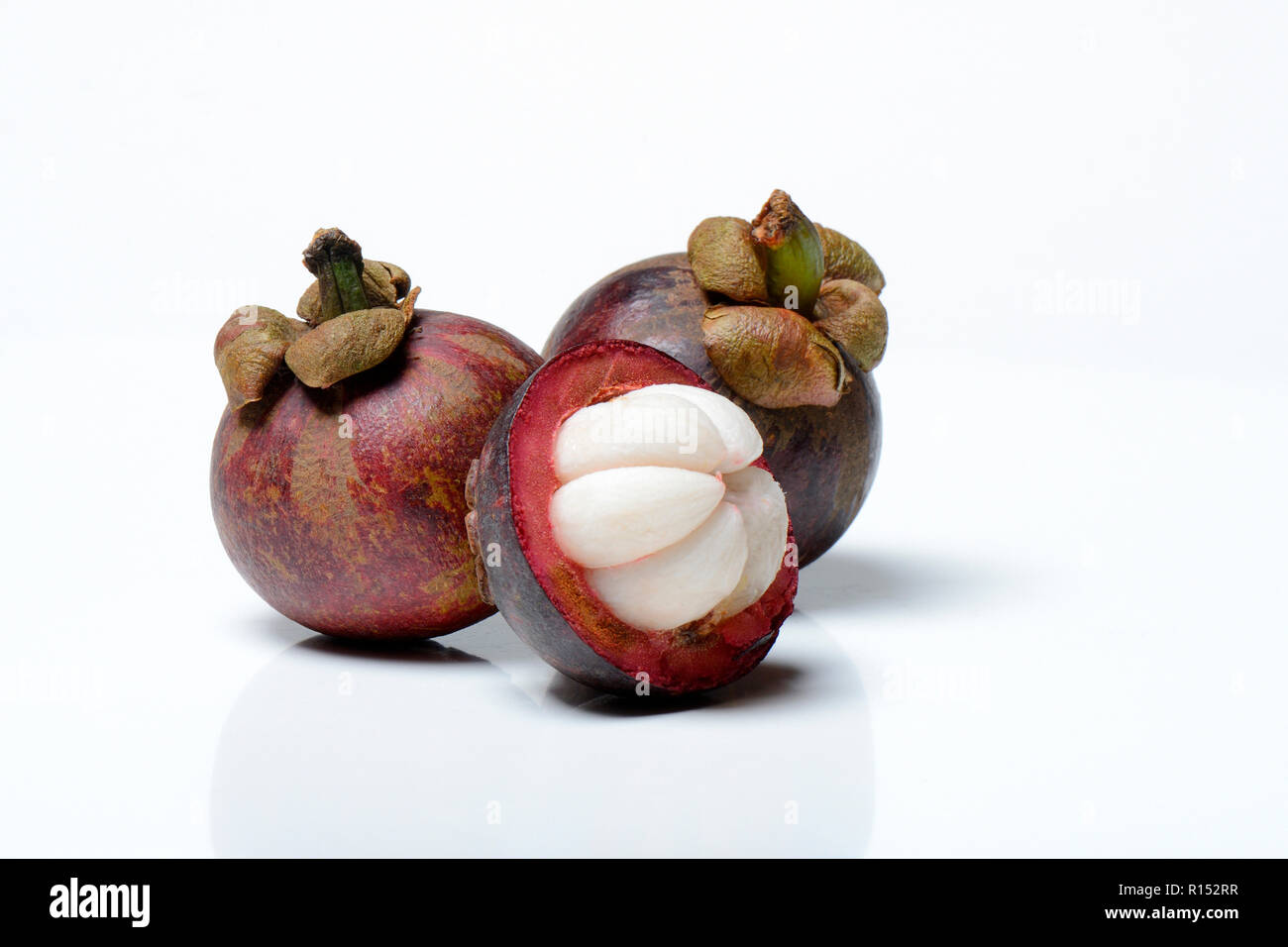 Lila mangosteen, Garcinia mangostana Stockfoto