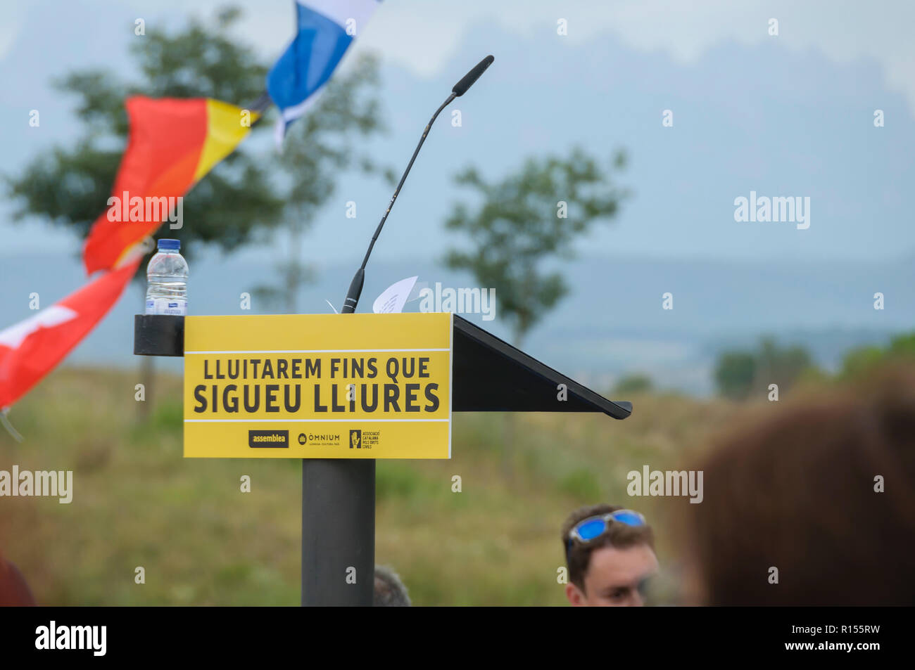 Die Demonstranten fordern die Freiheit von politischen Gefangenen, Lledoners, Katalonien, Spanien Stockfoto