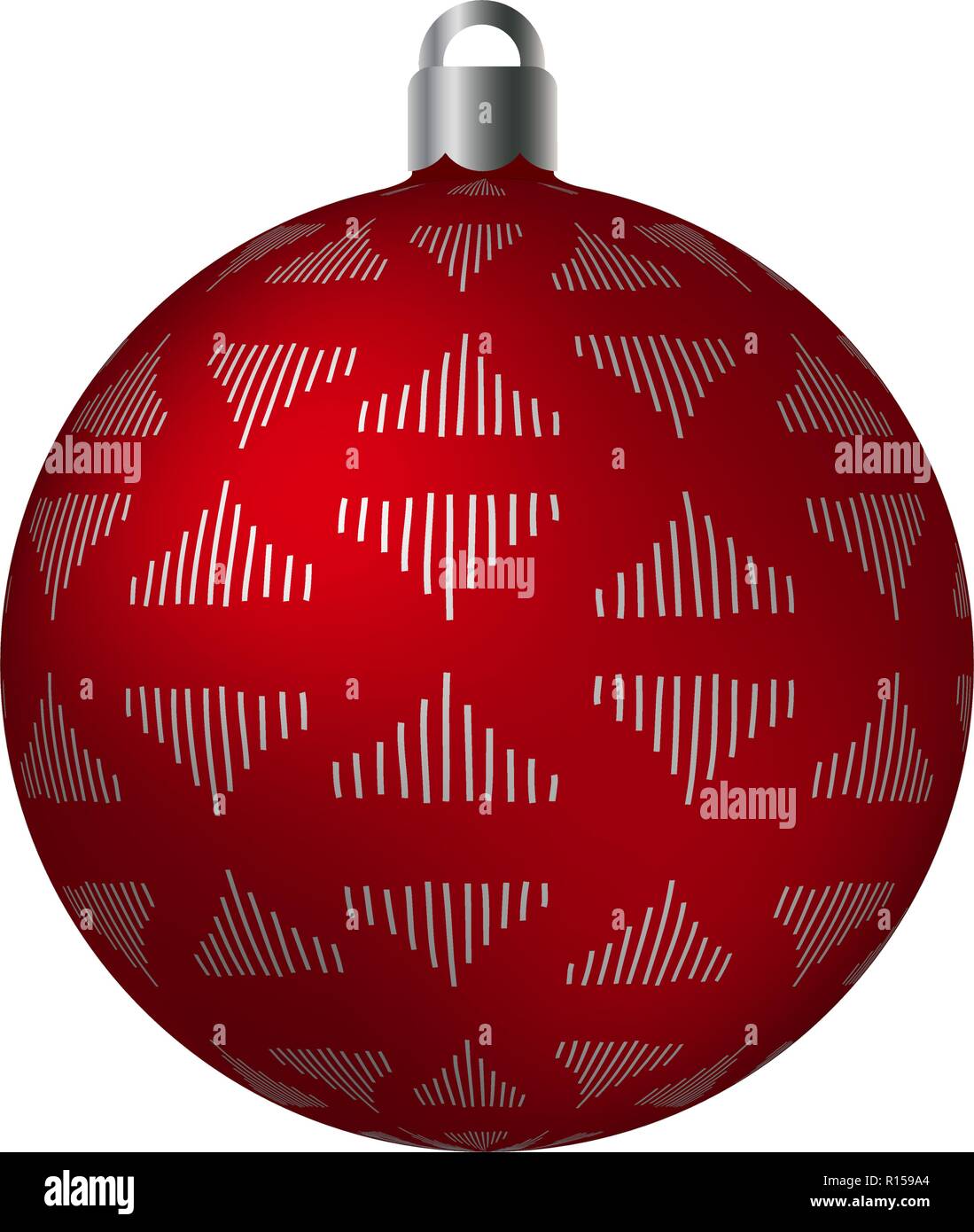 Rot verziert Christmas Ball mit Silber Metallisch Dreieck Muster auf weißem Hintergrund. Einfache abstrakte Ornamente Vector Illustration. Postcar Stock Vektor