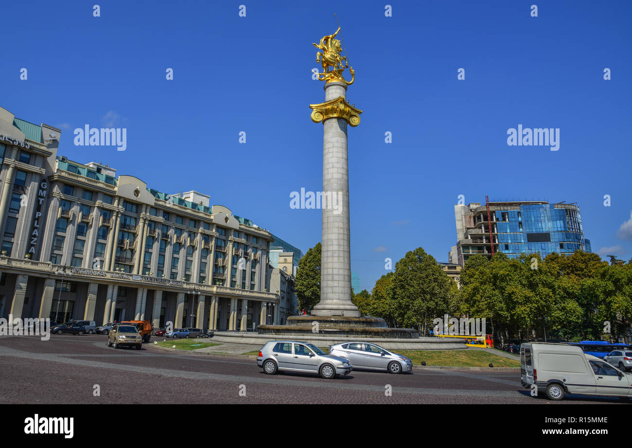 Tiflis, Georgien - 23.September 2018. Platz der Freiheit in Tiflis, Georgien. Platz der Freiheit im Zentrum von Tiflis hat mehrere Namen Veränderungen in seiner Stockfoto