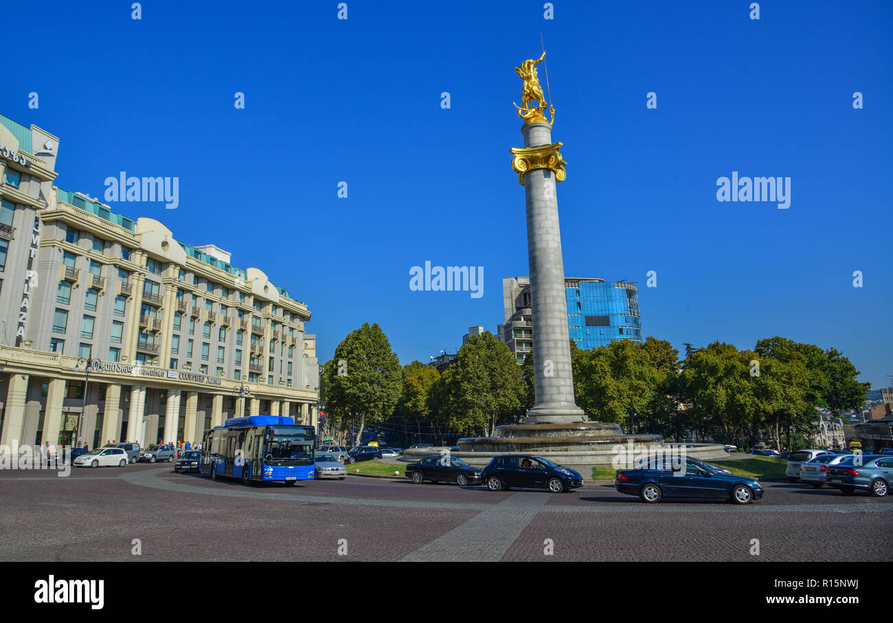 Tiflis, Georgien - 23.September 2018. Platz der Freiheit in Tiflis, Georgien. Platz der Freiheit im Zentrum von Tiflis hat mehrere Namen Veränderungen in seiner Stockfoto
