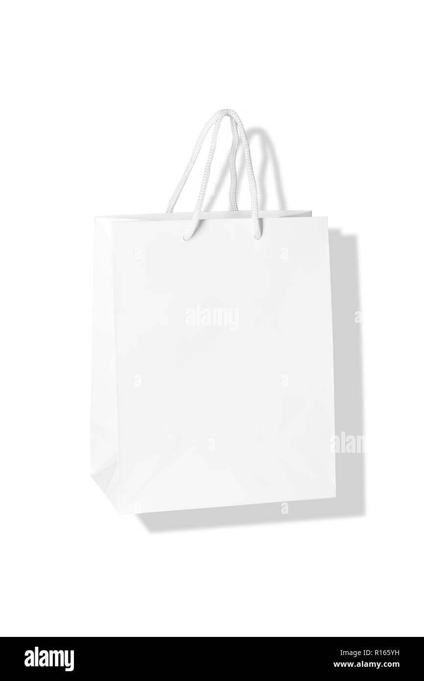 Mockup Papier Shopping Bag auf weißem Hintergrund Stockfoto