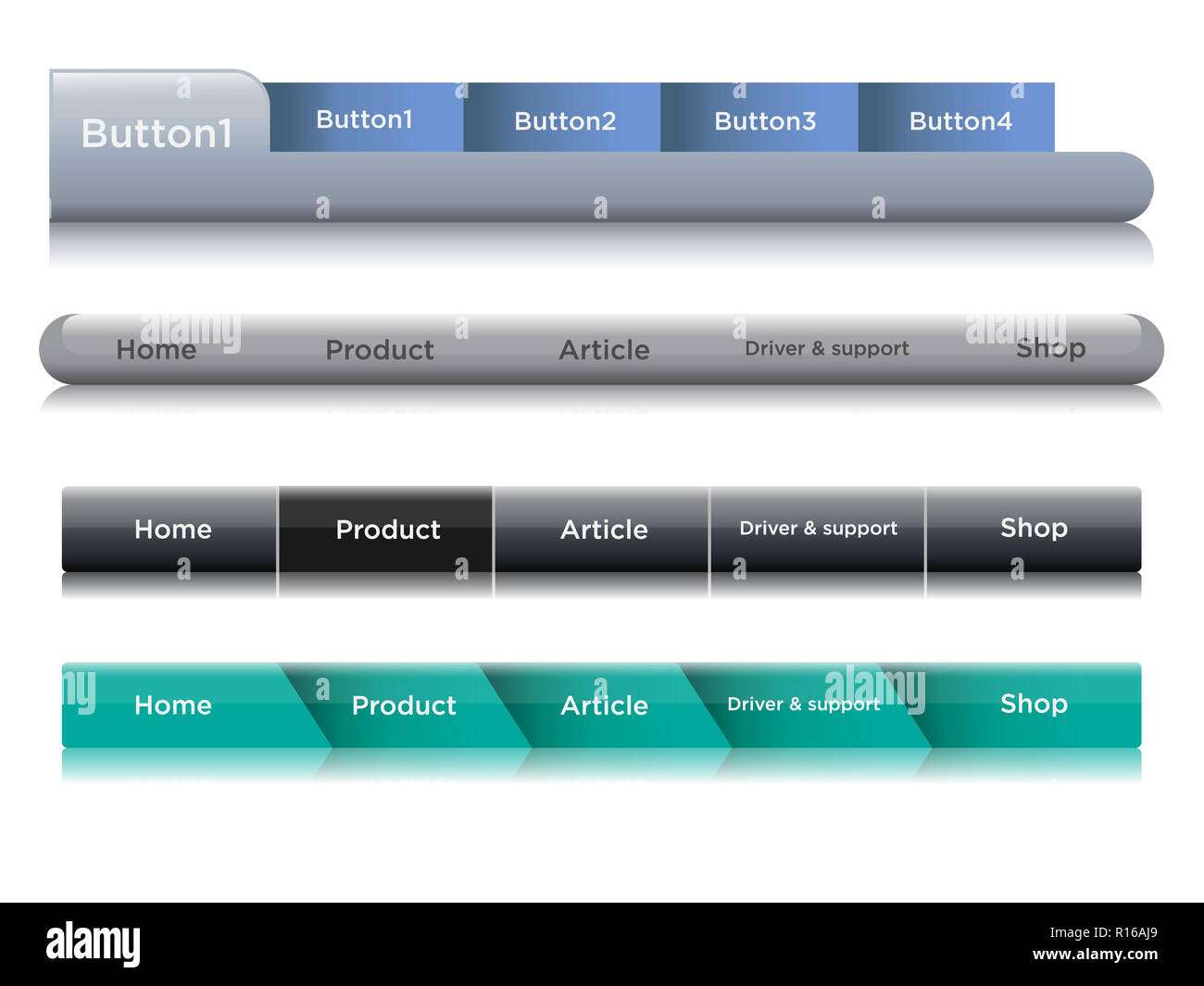 Satz von Navigationsleiste Vorlagen mit schwarzen hover-Taste. Web Elemente vektor Header auf grauem Hintergrund Stockfoto