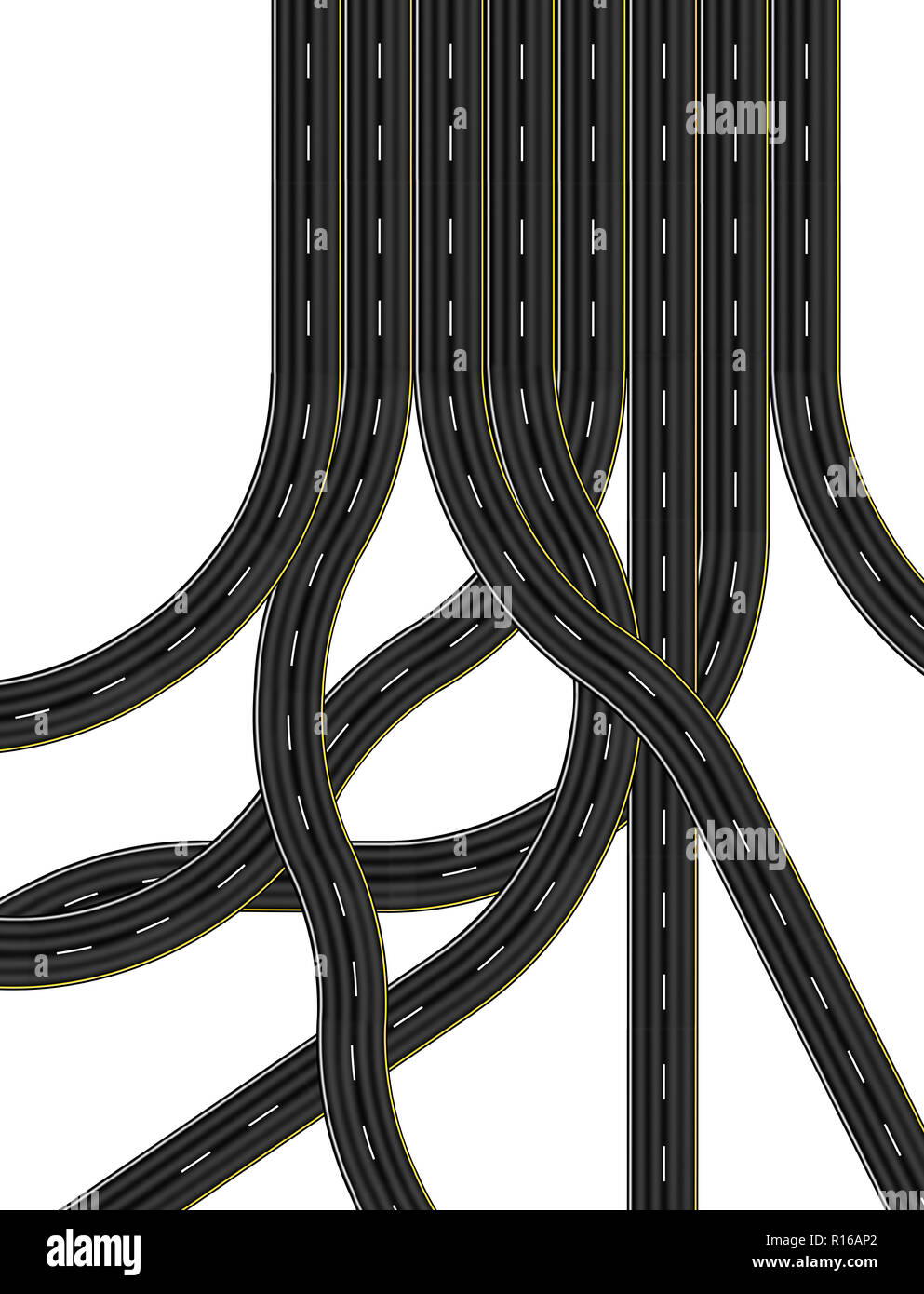 Kreuzungen und Straßen, die nach acht Lane Highway, digitale Bild, Ansicht von oben Stockfoto