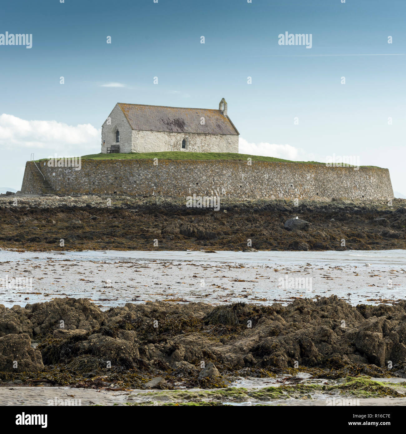 St Cwyfan's Kirche, Llangadwaladr, Anglesey, Wales. Stockfoto