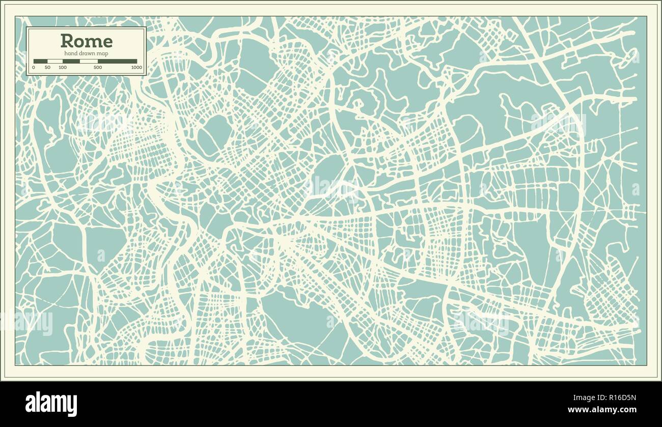Rom Italien Stadtplan im Retro-stil. Übersichtskarte. Vector Illustration. Stock Vektor