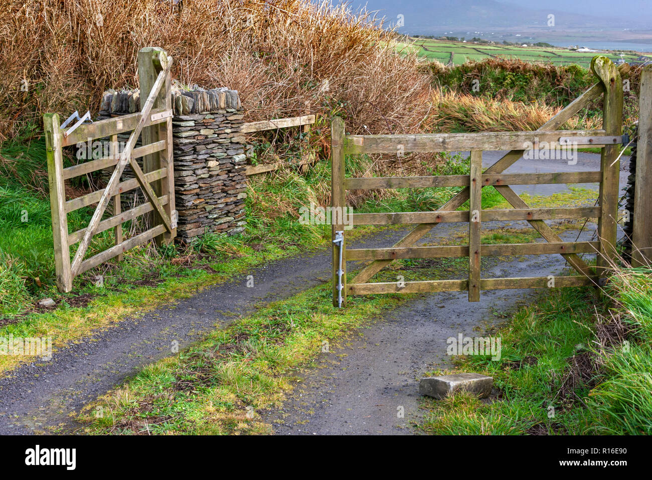 County Kerry, Irland. 9. November 2018. Hölzerne Tor in den Wind geöffnet, County Kerry, Irland Quelle: Stephen Power/Alamy leben Nachrichten Stockfoto
