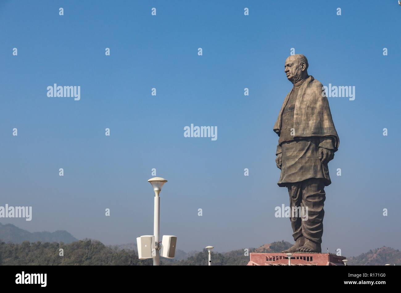 'Statue der Einheit", der weltweit höchsten Statue mit einer Höhe von 182 Meter, der indischen Unabhängigkeit leader Sardar Vallabhai Patel-Narmada/Gujarat/Indien Stockfoto