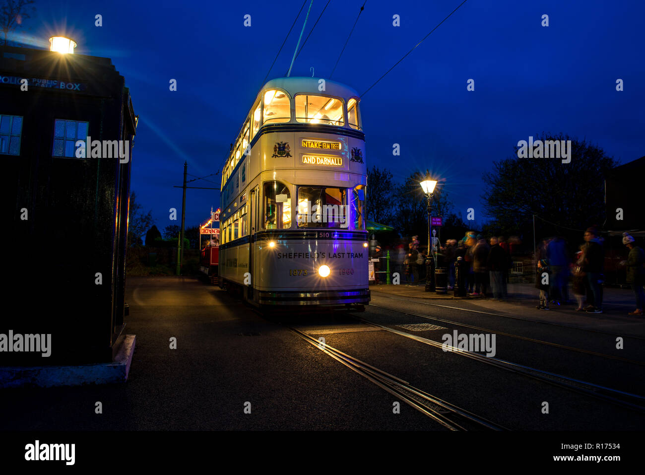 Eines der Bilder während eines speziellen Offener Abend an crich Straßenbahn Dorf, Derbyshire, Großbritannien Stockfoto