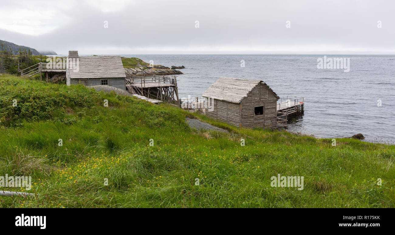 CAPE RANDOM, Neufundland, Kanada - Zufällige Passage Film, Replik des Fischerdorf. Stockfoto