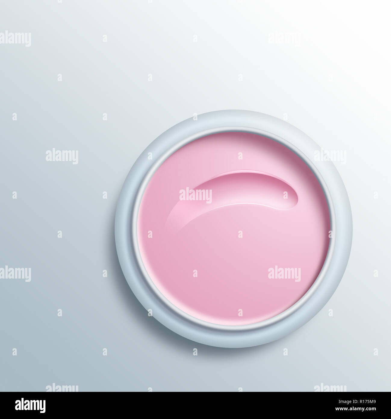 Öffnen Glas mit rosa Gesicht Creme mit Fingerabdruck Eindruck, weißer Hintergrund Stockfoto
