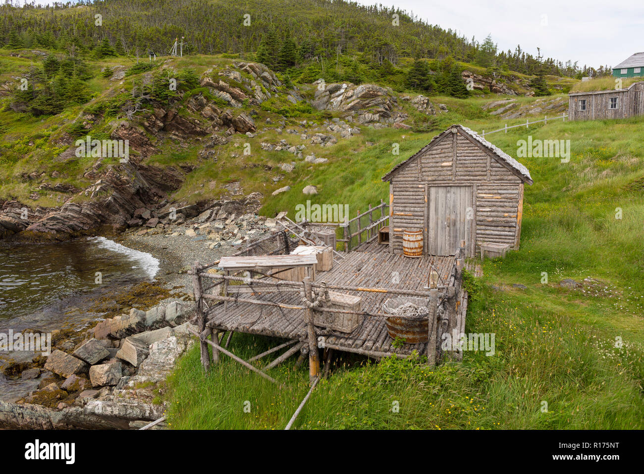 CAPE RANDOM, Neufundland, Kanada - Zufällige Passage Film, Replik des Fischerdorf. Stockfoto