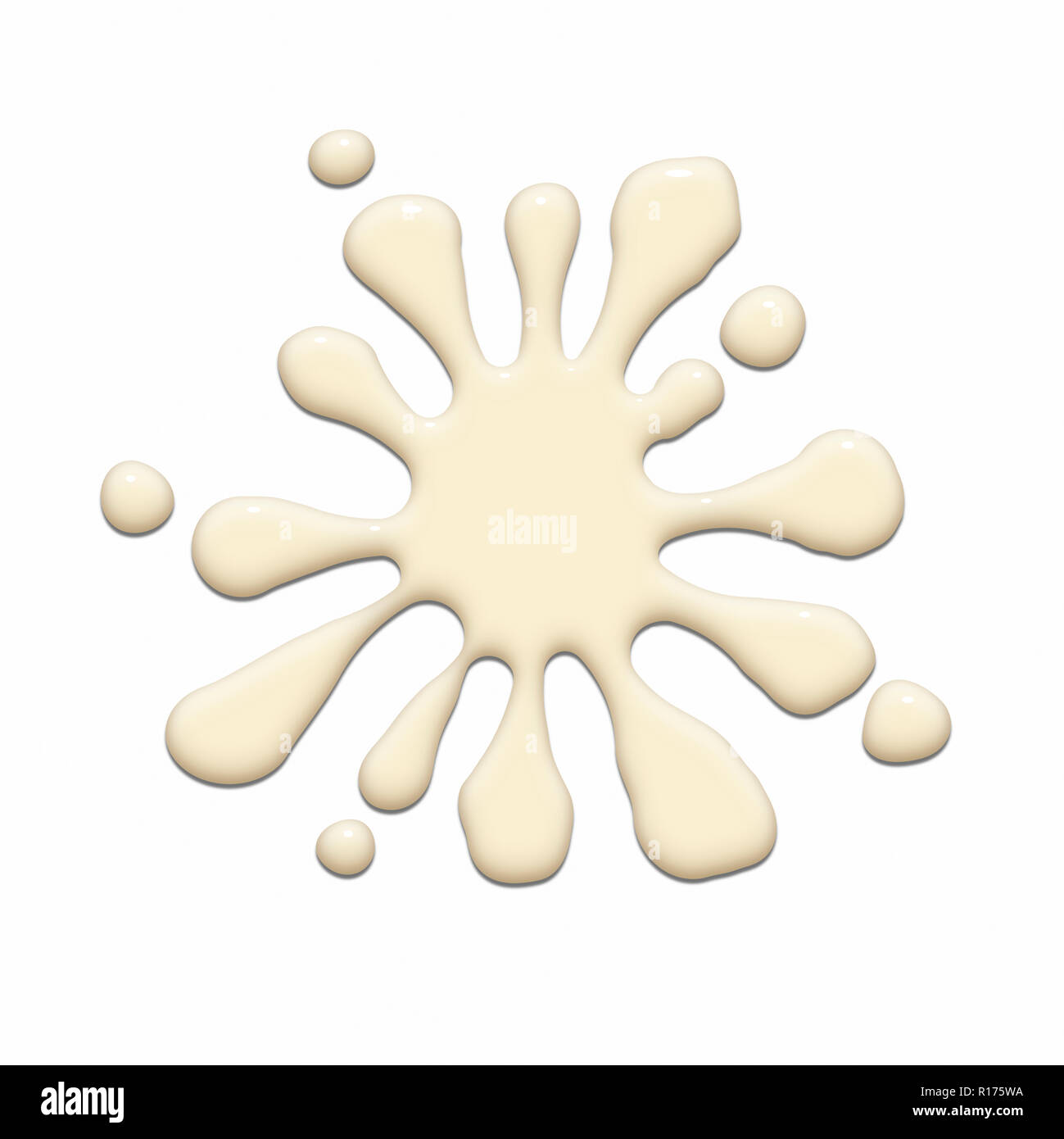 Splatter creme Farbe Farbe auf weißem Hintergrund Stockfoto