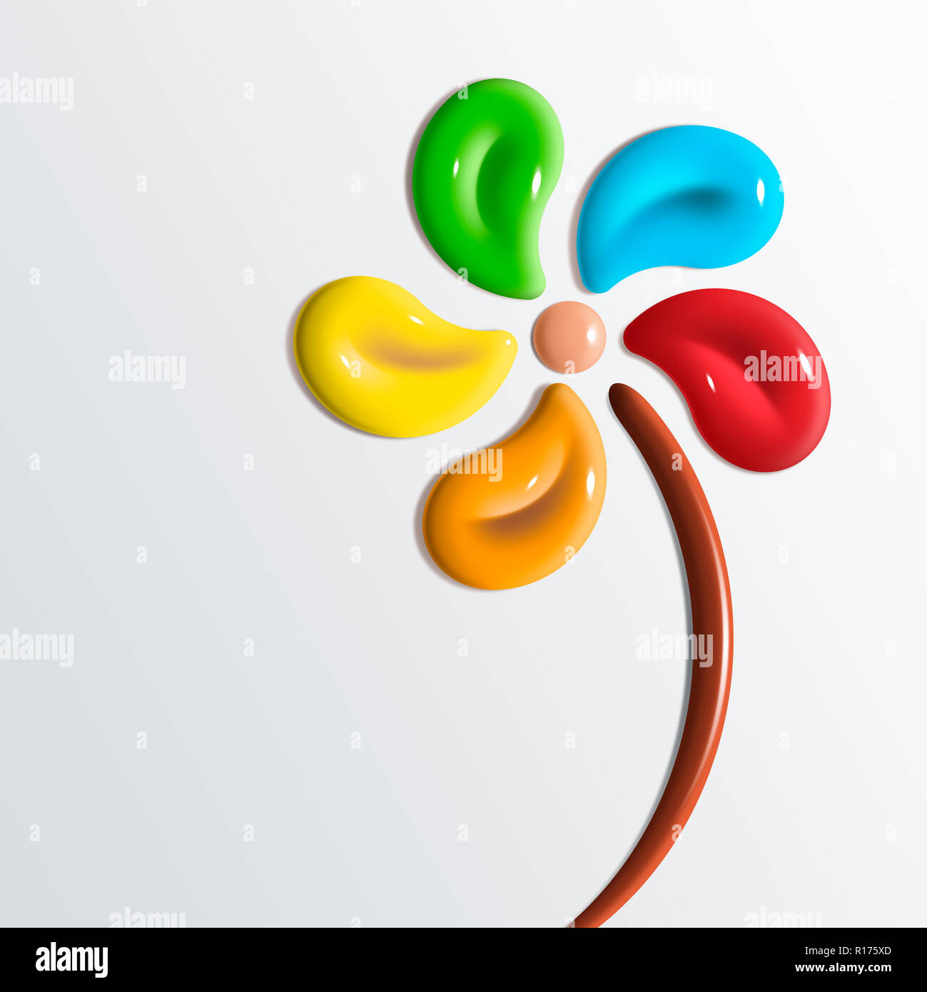 Bunte Glanzlack in Form einer Blume, weißer Hintergrund Stockfoto