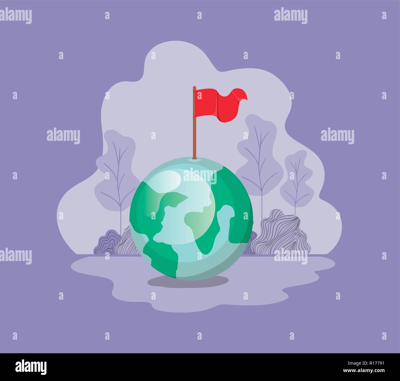 Der Planet Erde mit Flag Stock Vektor