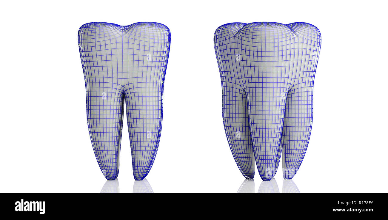 Zahnschutz, dentristy Konzept. Zahn Modelle und Schutzschild Shell auf weißem Hintergrund. 3D-Darstellung Stockfoto