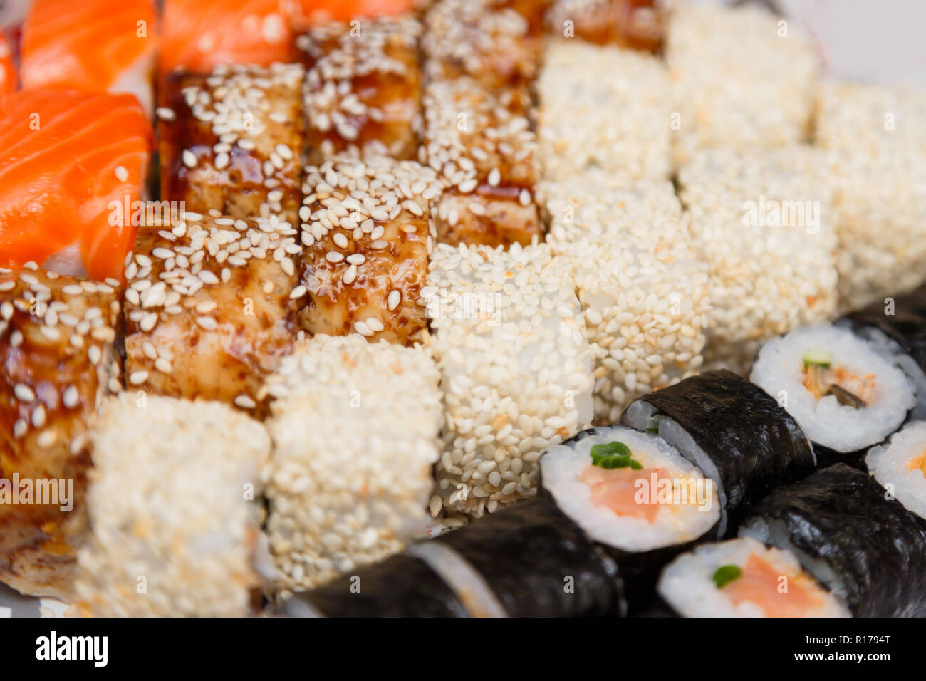Sushi große Nähe zu sehen. Stockfoto