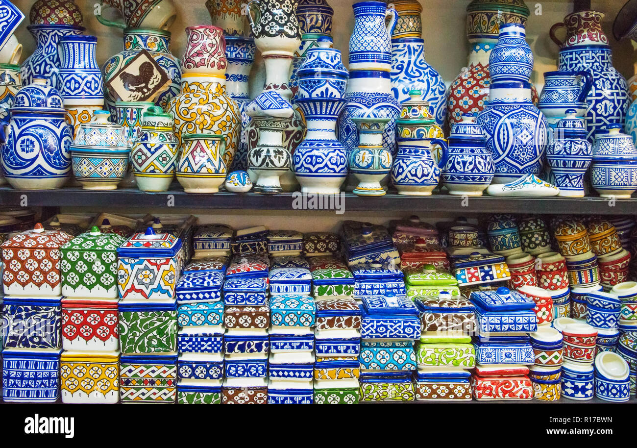 Traditionelle Keramik Töpferei Marokko Basar Stockfoto