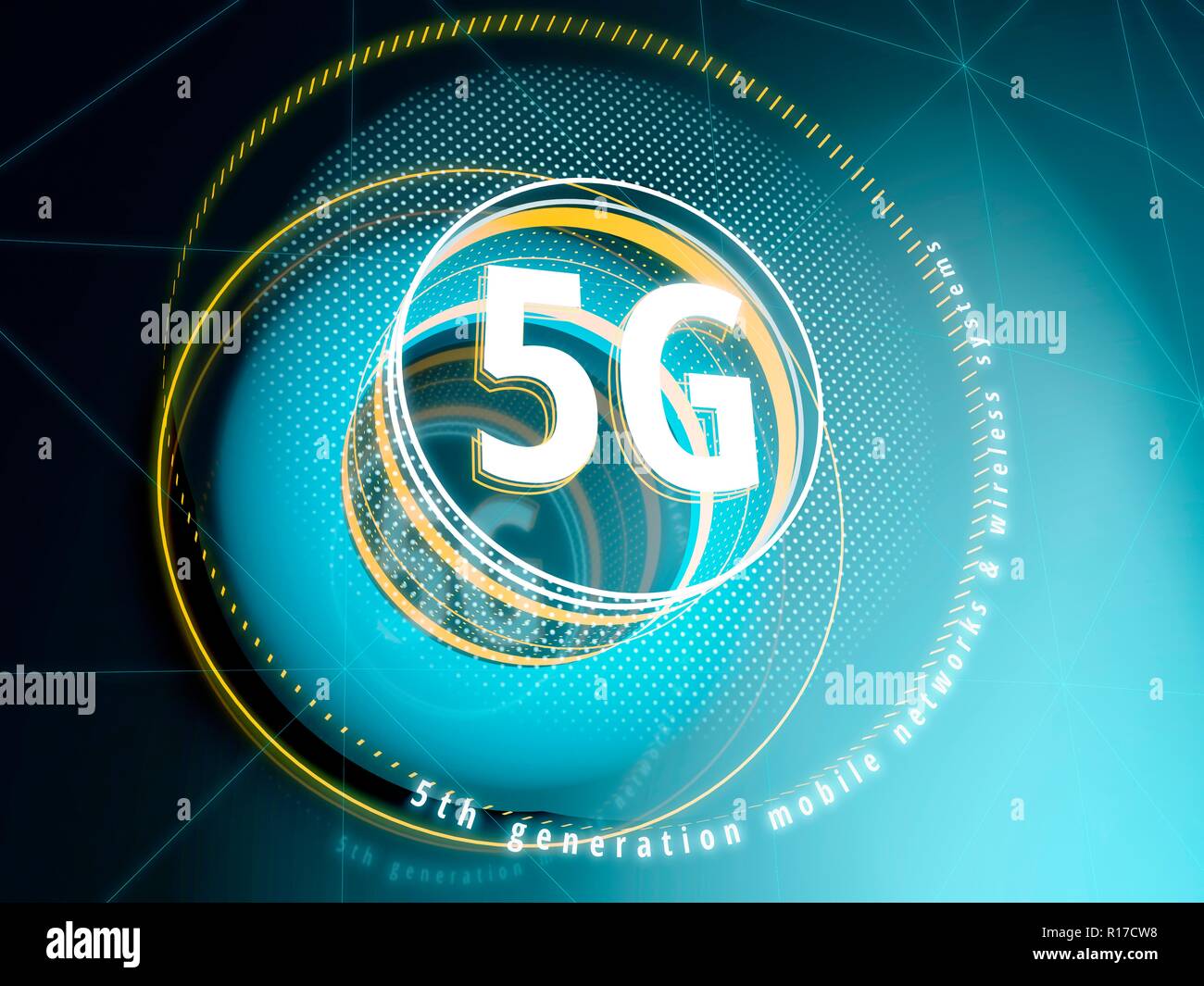 5 G Zeichen auf Sci-fi Schnittstelle Hintergrund mit HUD-Elemente. 3D-Darstellung Stockfoto