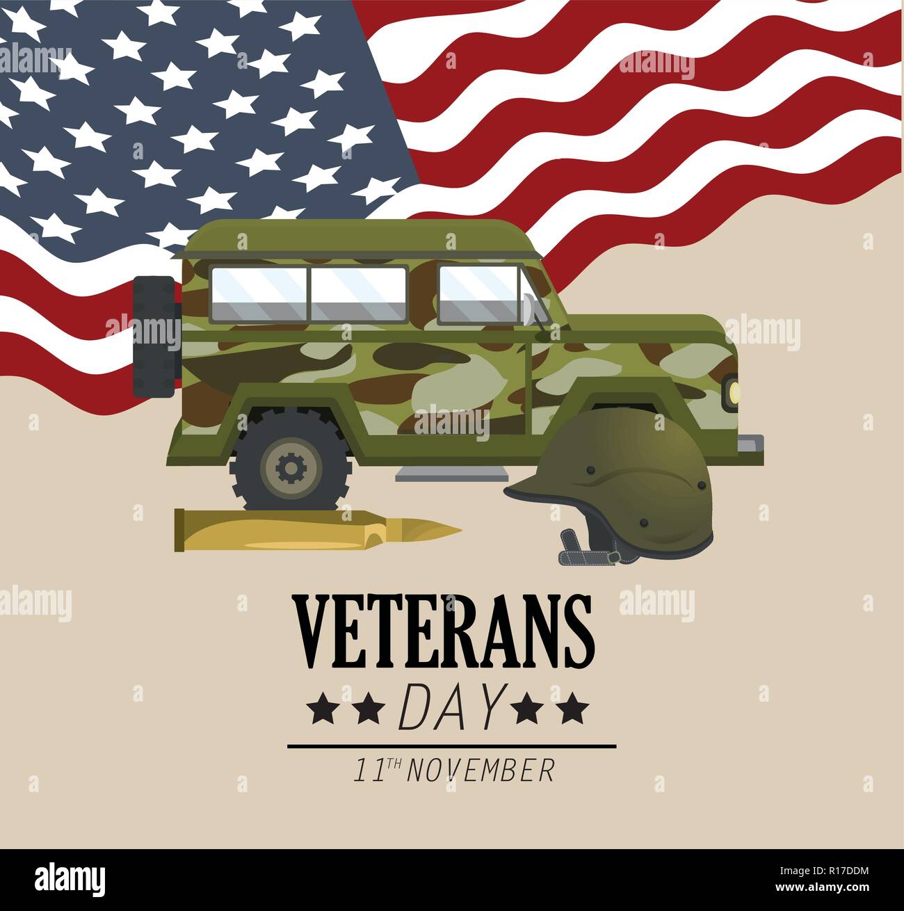 Militärische Auto mit Bullet und USA-Flagge Stock Vektor