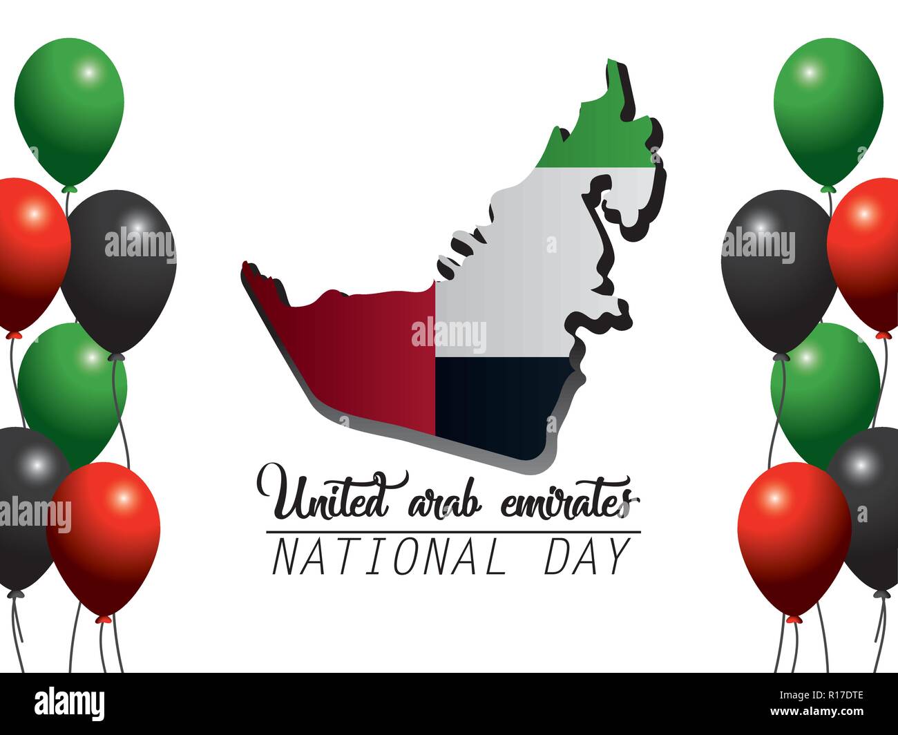 Uae nationale Karte mit Flaggen und Ballons Stock Vektor