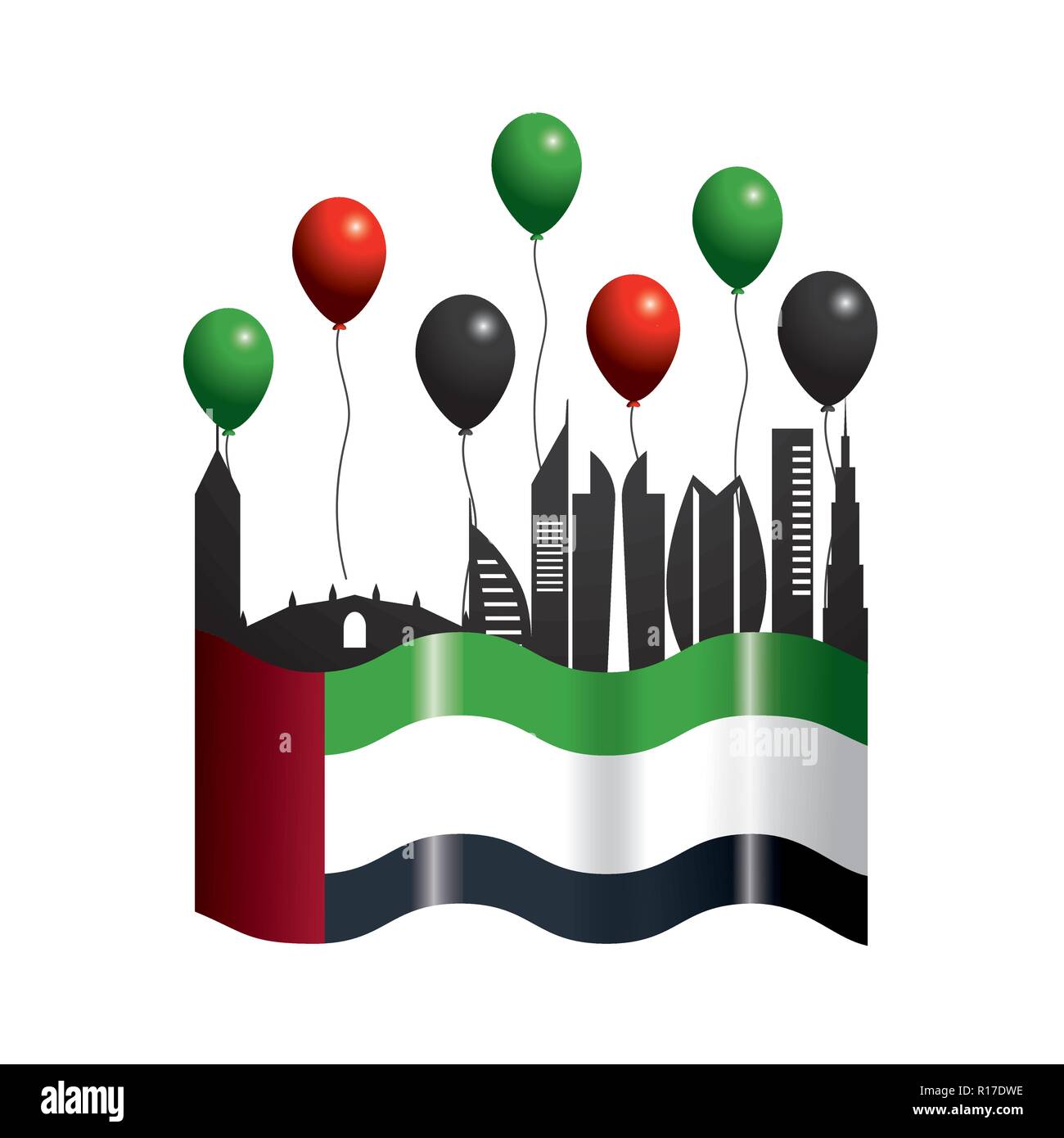 Uae mit Flagge und Ballons zu patriotischen Tag Stock Vektor