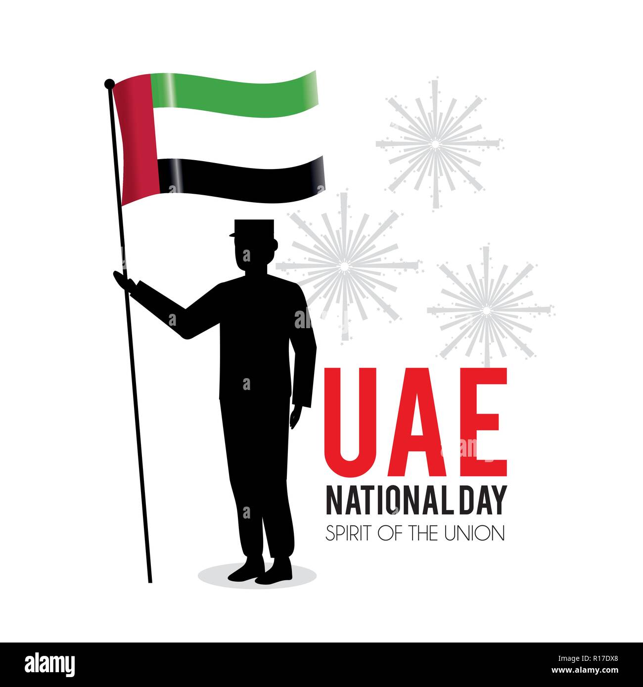Soldat mit uae Flagge zu nationalen Tag Stock Vektor