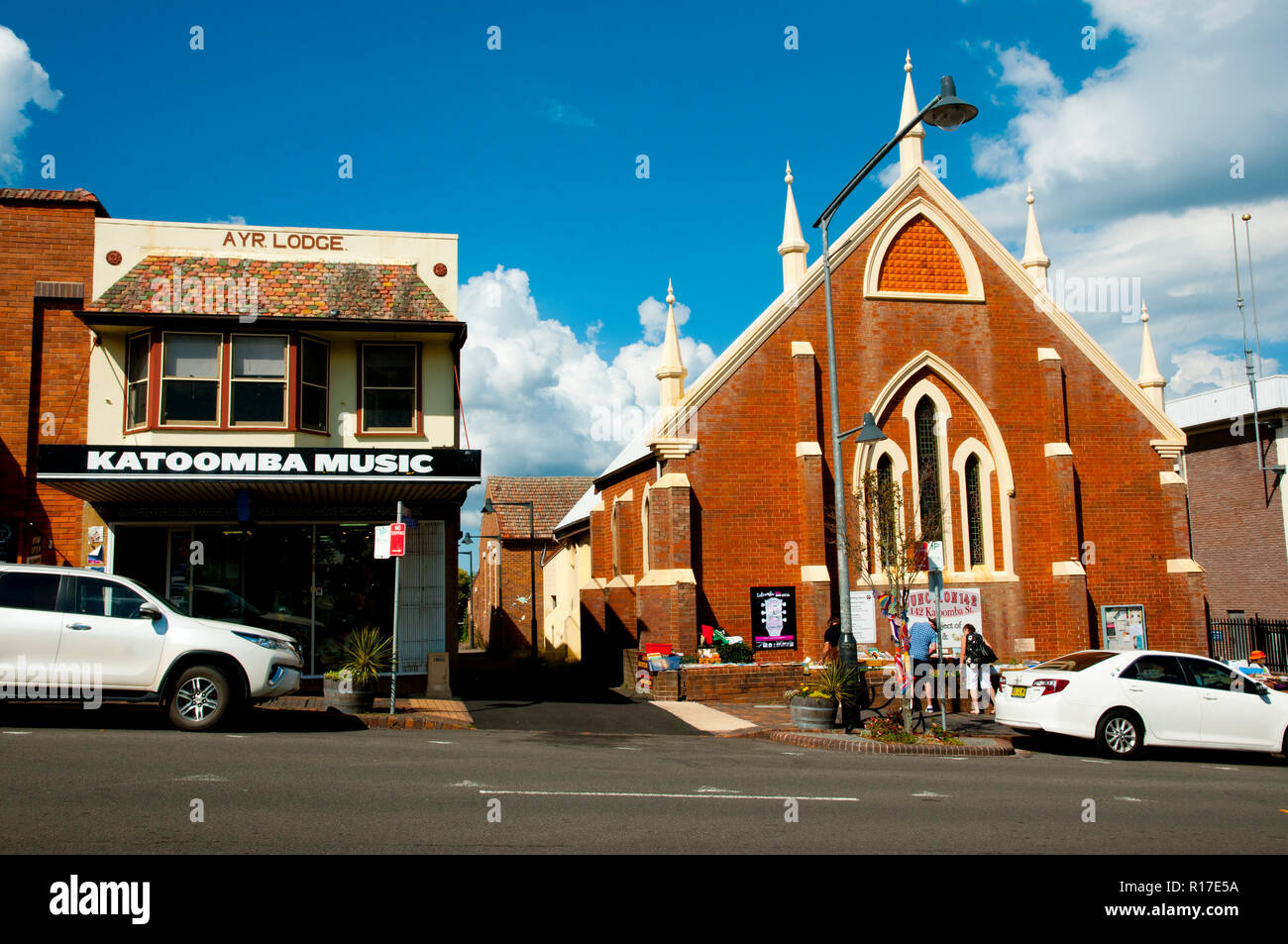 KATOOMBA, Australien - 5 April, 2018: Katoomba Street in der touristischen Blue Mountains. Stockfoto