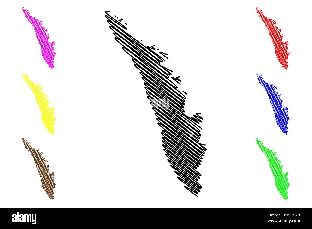 Kerala (Mitgliedstaaten und Union gebieten von Indien, Föderierte Staaten, Republik Indien) Karte Vektor-illustration, kritzeln Skizze Kerala State map Stock Vektor