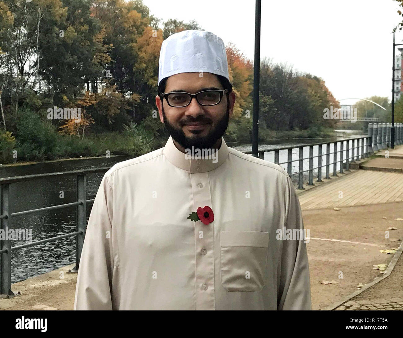 Qari Asim, Imam an der Moschee von Mekka in Leeds, der gesagt hat, die Opfer von 400.000 muslimischen Soldaten während des Ersten Weltkrieges gemacht am Armistice Day und darüber hinaus erinnert werden sollte. Stockfoto