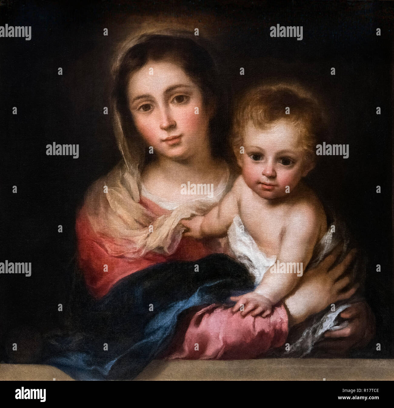 Jungfrau und Kind. Jungfrau der Serviette (Virgen con El Nino. Virgen de la Servilleta) von Bartolomé-Esteban Murillo (1617-1682), Öl auf Leinwand, c. 1668-9. Stockfoto