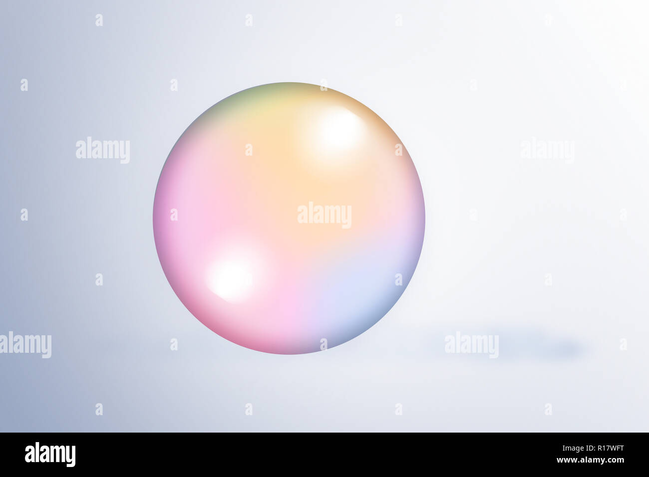 Bild von Regenbogenfarbenen einzigen Blase auf weißem Hintergrund, Platz für Kopie Stockfoto
