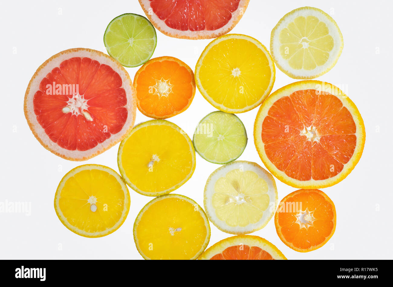 Ansicht von oben von Zitrusfrüchten, weißen Hintergrund Stockfoto