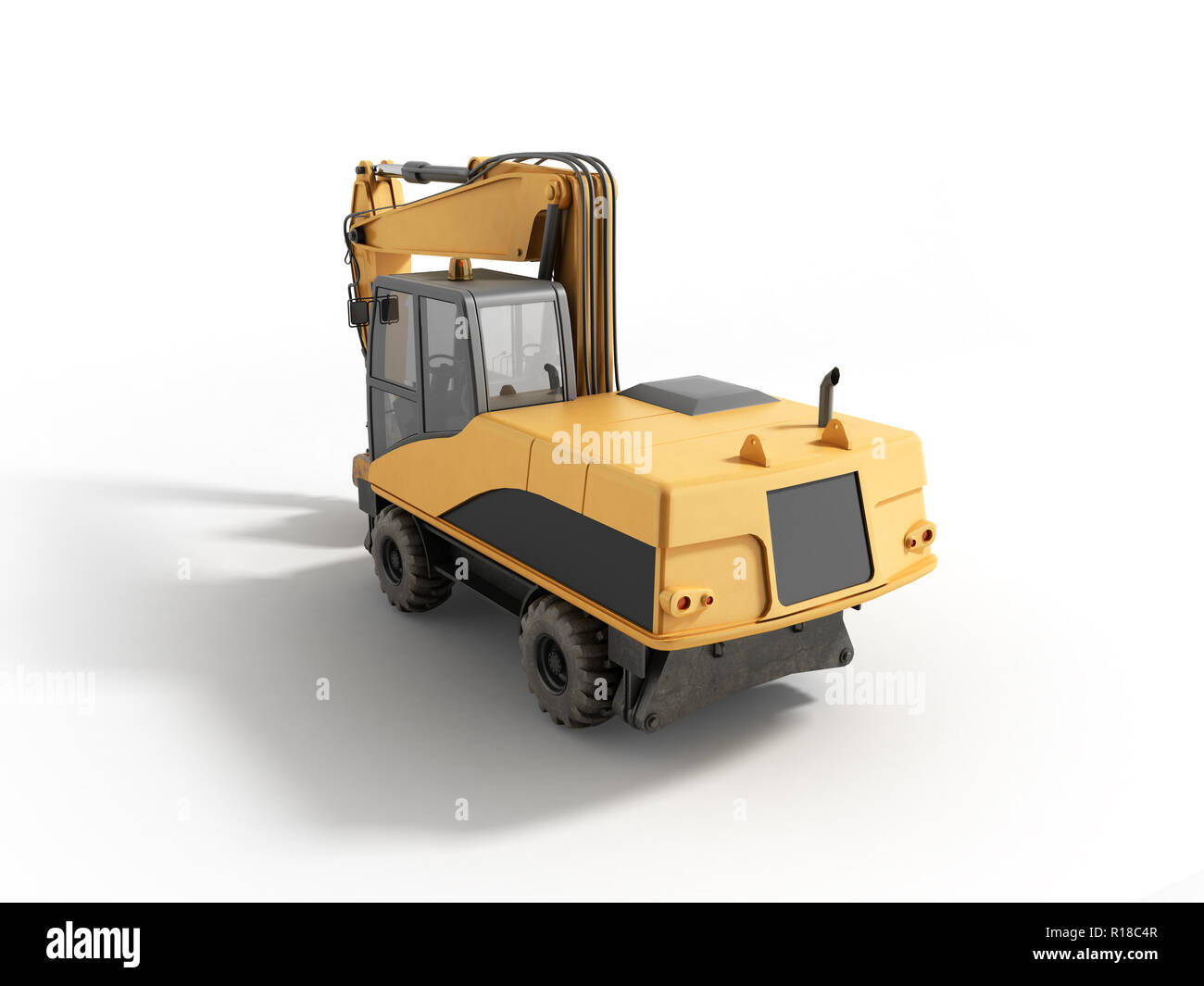 Gelbe räder Bulldozer 3D-Render auf Weiß Stockfoto