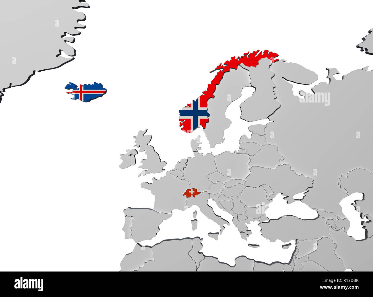 Europäische Freihandelsassoziation EFTA 3D-Render in Karte Stockfoto
