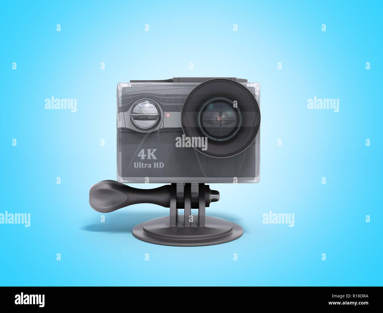 Kamera Action Cam 3D-Render auf einem blauen Hintergrund Stockfoto