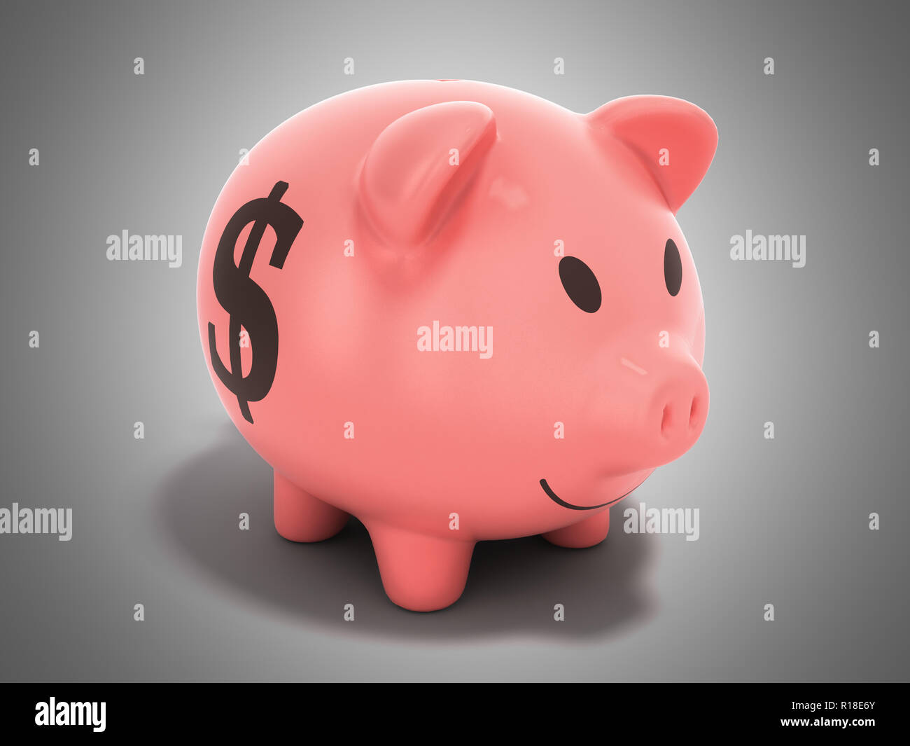 Geld Sparschwein 3D-Render auf grauem Hintergrund Stockfoto