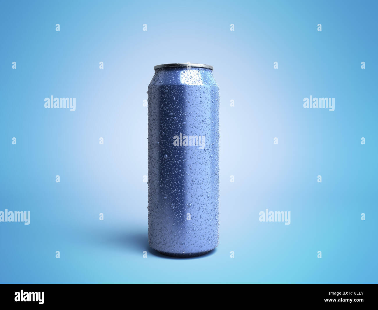 Metall Aluminium trinken Trinken kann 3D-Render auf Blau Stockfoto