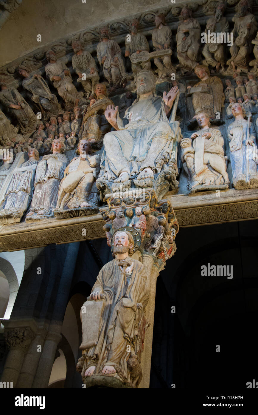 Pórtico de la Gloria, Catedral de Santiago de Compostela Stockfoto