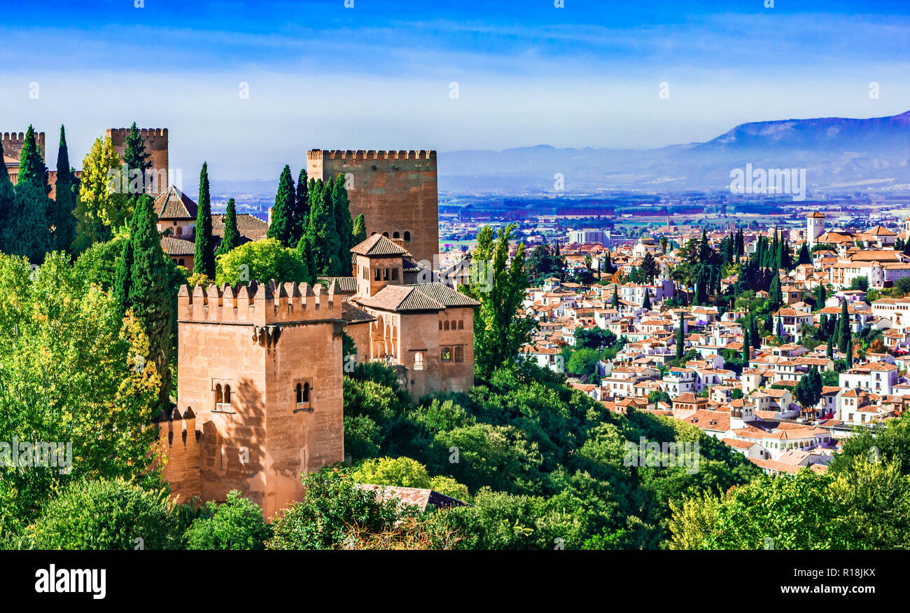 Granada, Andalusien, Spanien Europa - Panoramablick auf die Alhambra Stockfoto