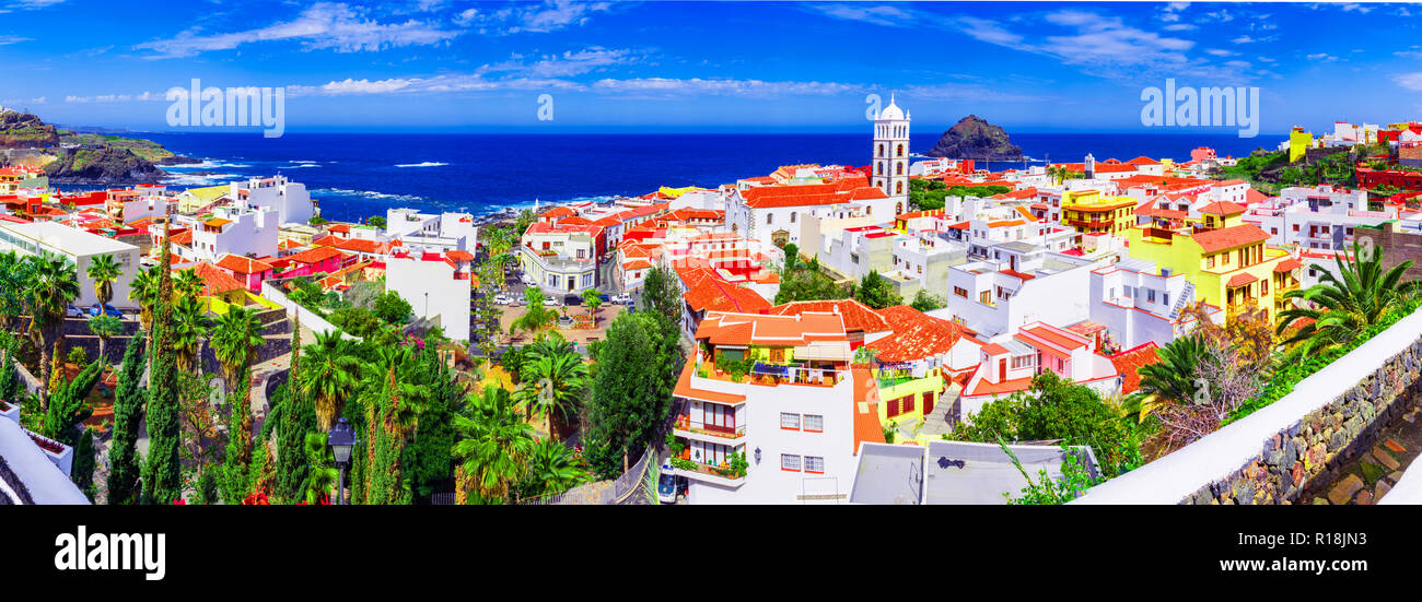 Garachico, Teneriffa, Kanarische Inseln, Spanien: Überblick über die bunte und schöne Stadt Garachico. Stockfoto