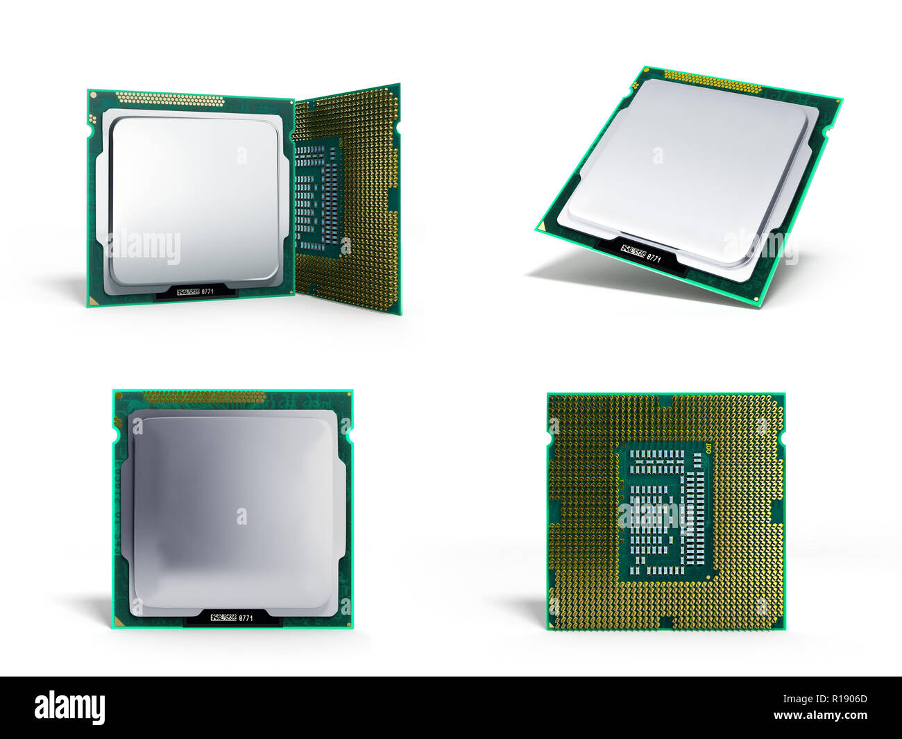 Sammlung zentraler Computer Prozessoren CPU Hochauflösende 3D-Darstellung Stockfoto