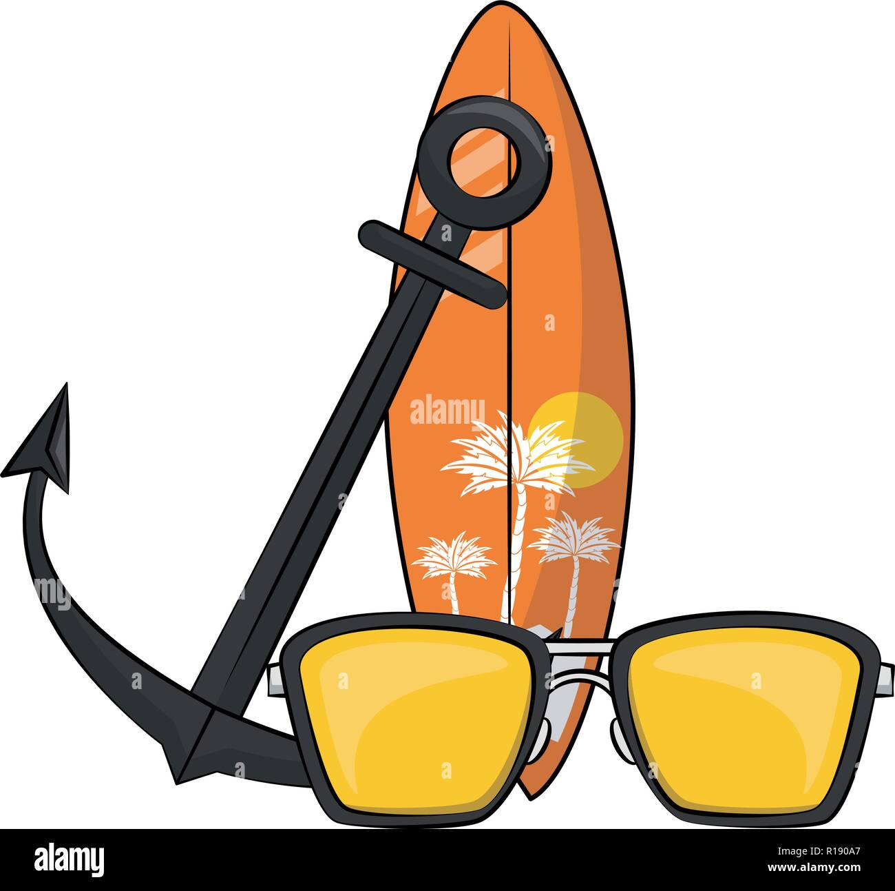 Sommer Strand Sonnenbrille und Surf Tabelle mit Anker cartoons Color Vector Illustration graphic design Stock Vektor