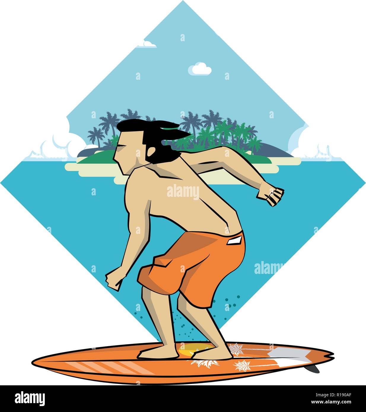 Sommer surfer Mann mit surf Tabelle cartoon Vector Illustration graphic design Stock Vektor