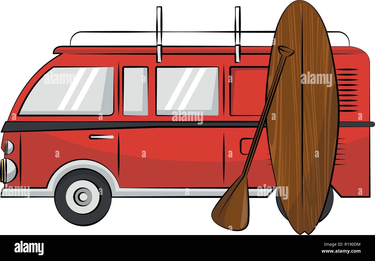Sommer Strand Oldtimer mit surf Tabelle cartoons Color Vector Illustration graphic design Stock Vektor