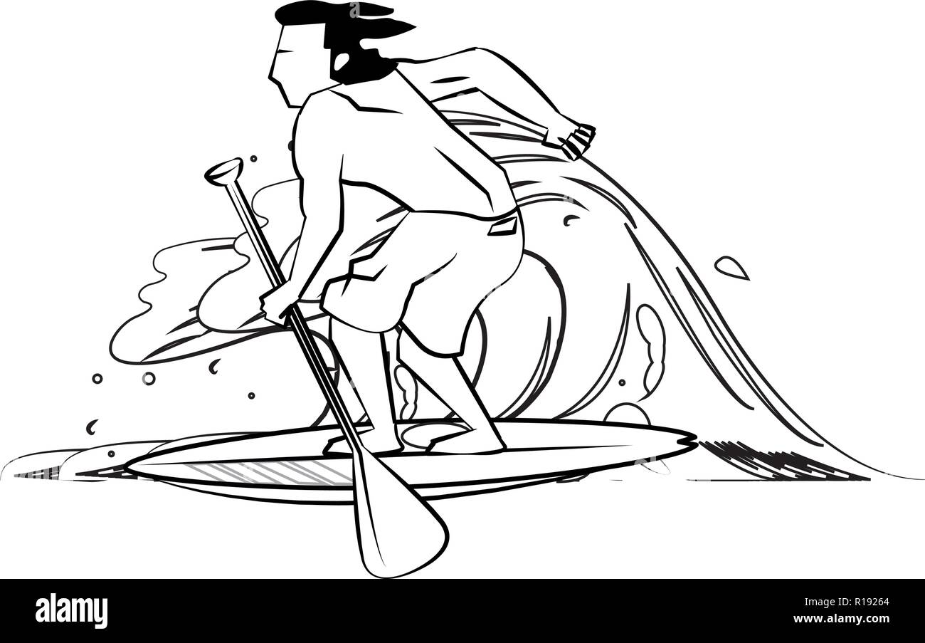 Sommer surfer Mann mit surf Tabelle und Rudern cartoon Vector Illustration graphic design Stock Vektor