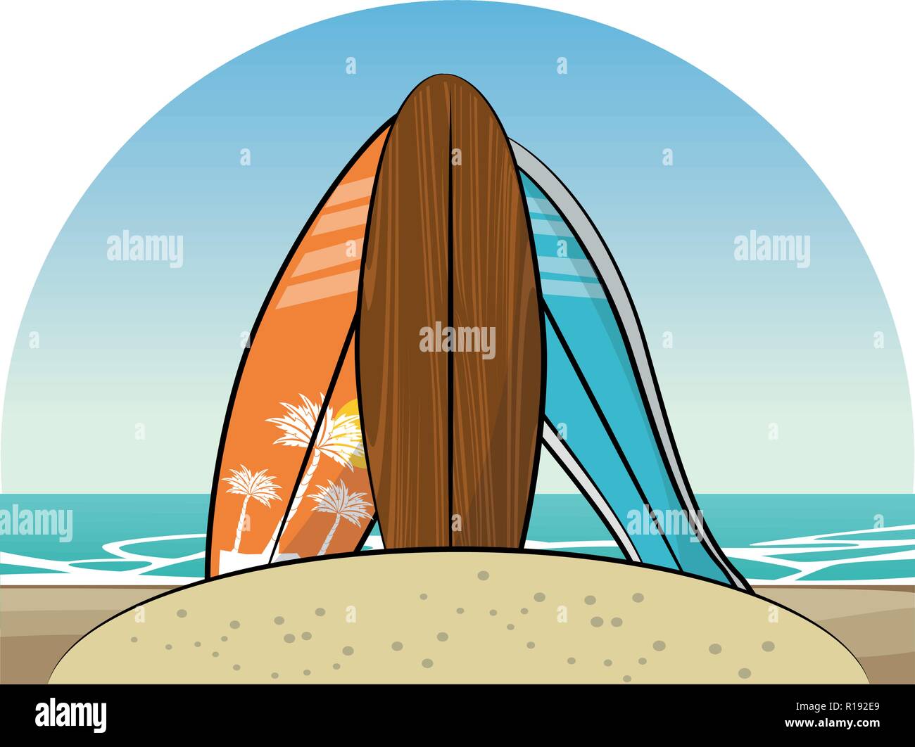 Sommer surfen Tabellen in den Strand cartoons Vector Illustration graphic design Stock Vektor