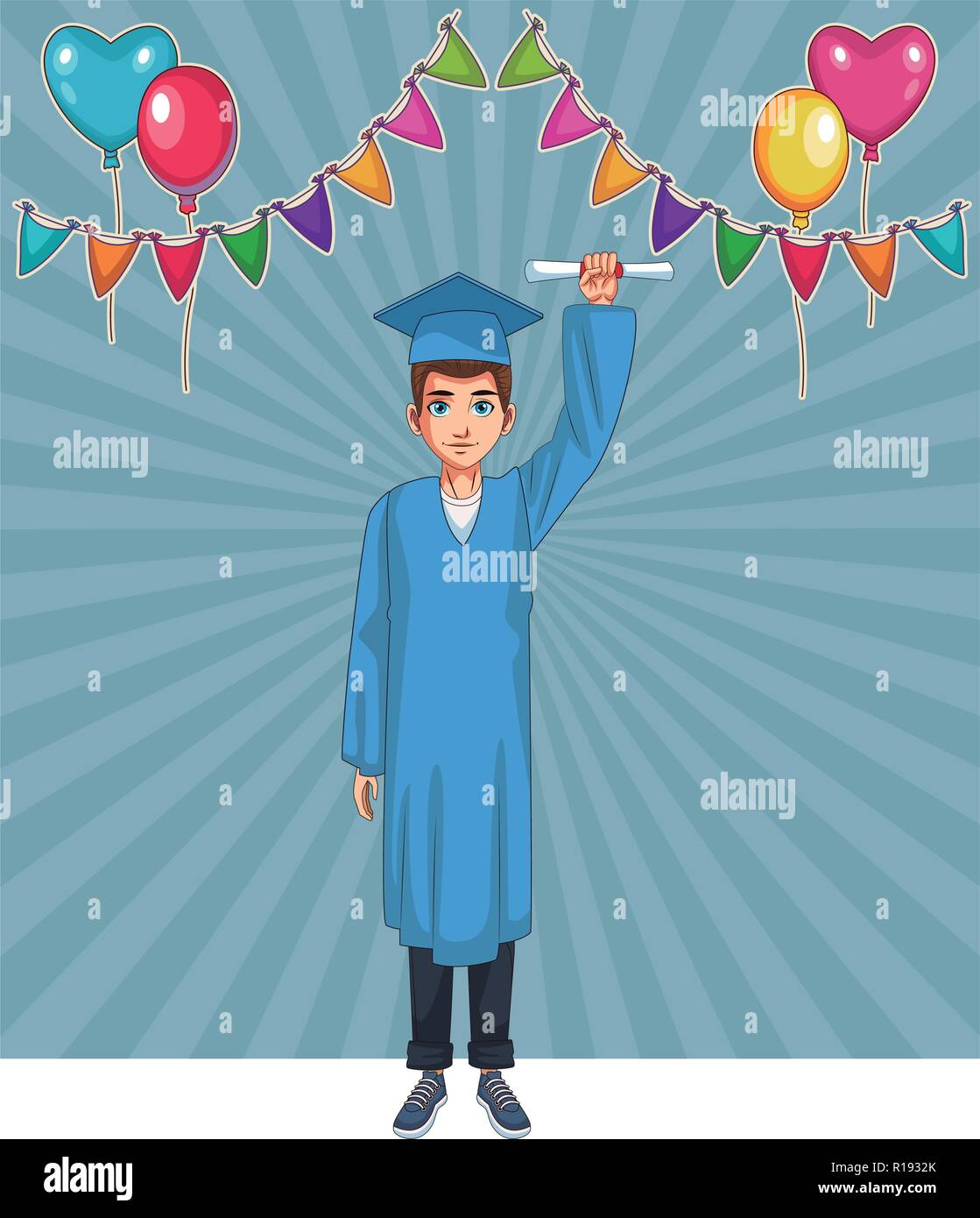 Junge Absolventin Mann in der Partei cartoon Vector Illustration ...